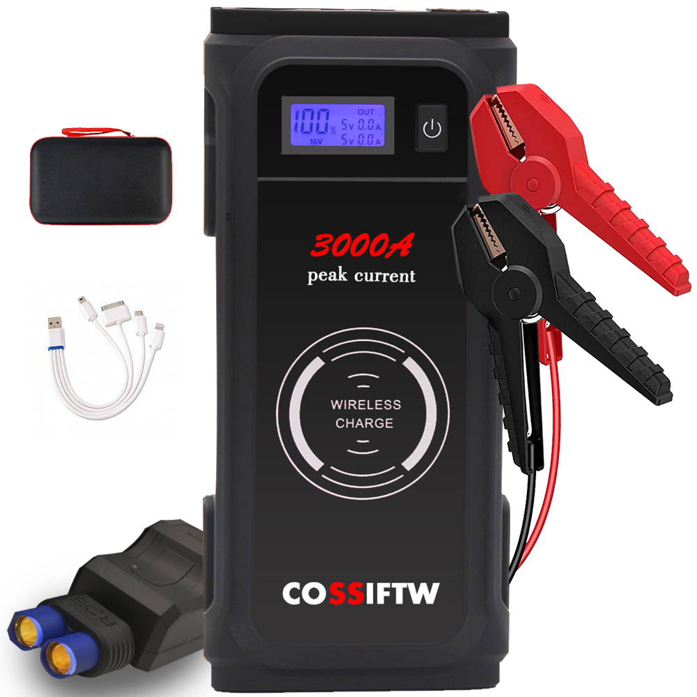 Сверхбезопасный Бустерный стартер Jump Starter мощностью 3000 А, Портативный автомобильный стартер Jump Starter 12 В со светодиодной подсветкой