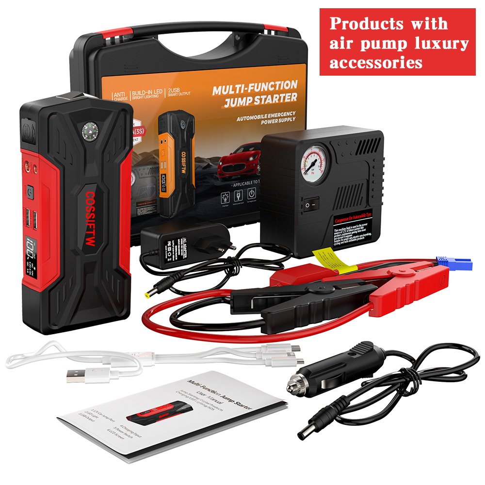 jump starter with car inflator Power Bank Battery Booster Mini 28000 mah with air pump